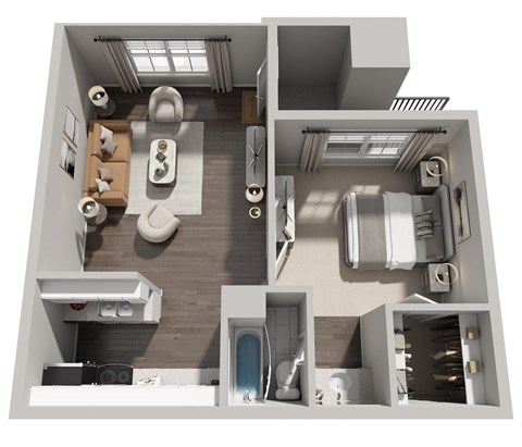 Floor plan for 1 bed, 1 bath, 525 sqft